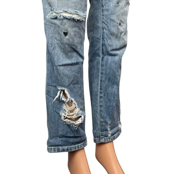 Blank NYC Women's Blue Studded Distressed Straight Leg Girlfriend Denim Jeans 27 - Picture 3 of 7
